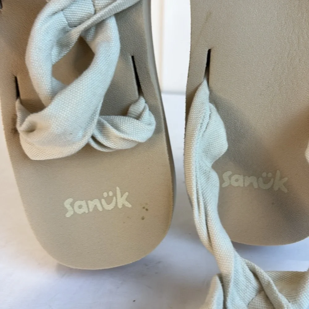 Sanuk Highland Sling Beige Leather and Fabric Platform Ankle Sandal